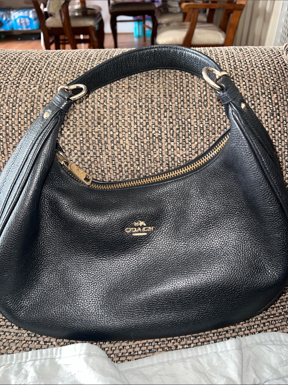 Coach Black Pebbled Leather Shoulder Hobo with Gold Hardware